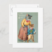 ヴィンテージの再生のクリスマスの芸術猫 シーズンポストカード (正面/裏面)