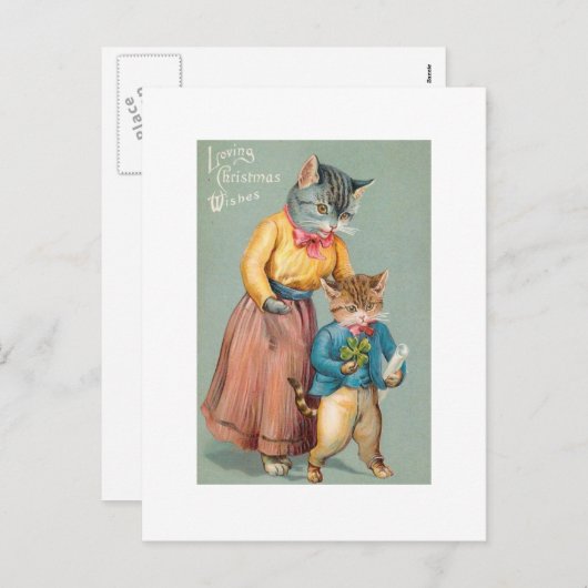 ヴィンテージの再生のクリスマスの芸術猫 シーズンポストカード (正面/裏面)