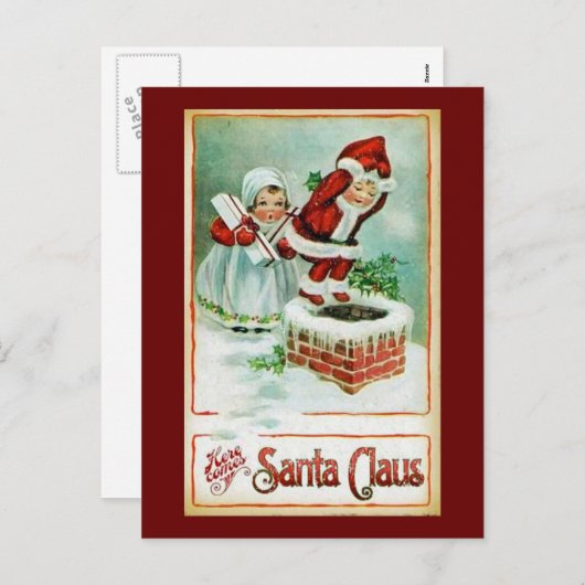 ヴィンテージの再生のクリスマスの芸術 シーズンポストカード (正面/裏面)