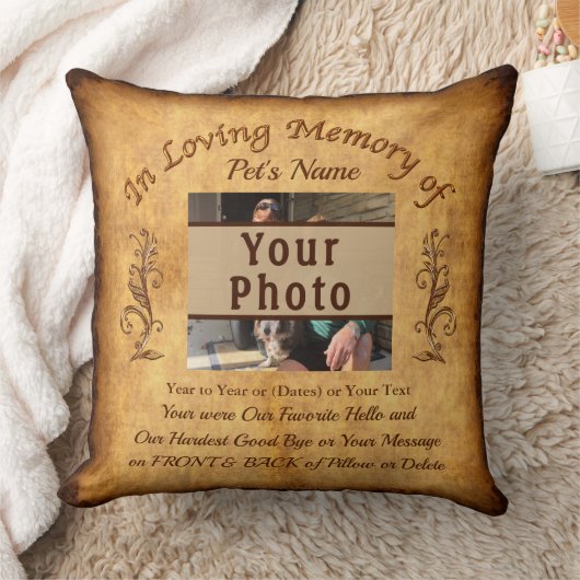 ヴィンテージの写真およびパーソナライズなペット記念物の枕 クッション (ブランケット)