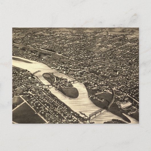 ヴィンテージの写真によるイリノイ州オーロラの地図(1882) ポストカード (正面)