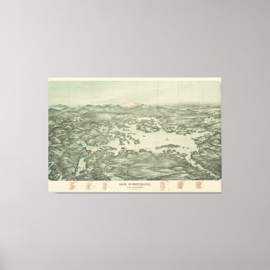 ヴィンテージの写真によるウィンニペサーキー湖の地図(1903) キャンバスプリント (正面)