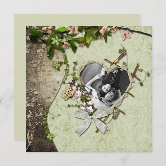 ヴィンテージの写真のハートの切り出しの保存日付 セーブザデート (正面/裏面)