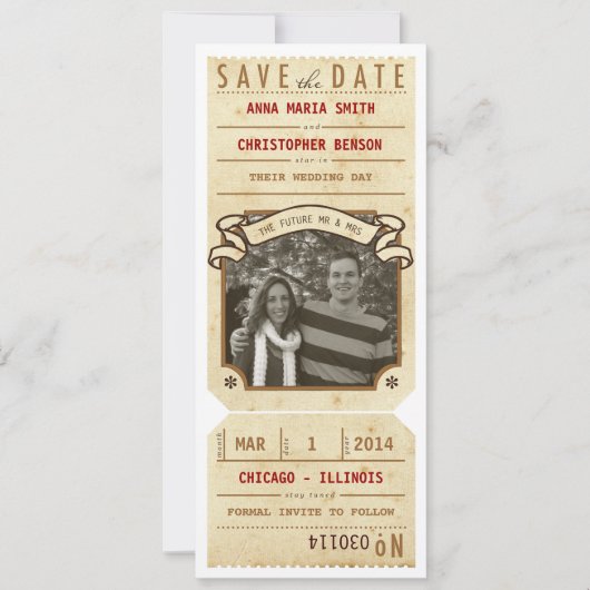 ヴィンテージの写真の劇場のPlaybillのチケットの保存の日付 セーブザデート (正面)