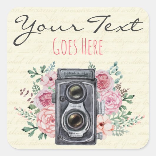 ヴィンテージの写真撮影のカメラの素朴なカメラマン スクエアシール (正面)
