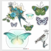 ヴィンテージの冠をかぶった鳥と蝶 シール (シート)