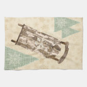 ヴィンテージの冬のそり雪の結晶の素朴なそり キッチンタオル (横)