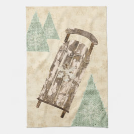 ヴィンテージの冬のそり雪の結晶の素朴なそり キッチンタオル