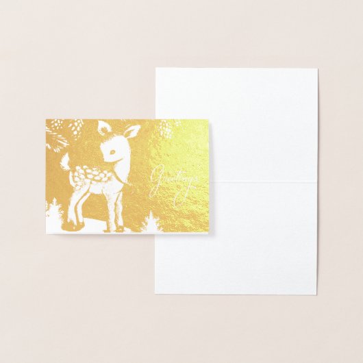 ヴィンテージの冬のシカのクリスマスの挨拶 箔カード (ディスプレー)