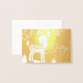 ヴィンテージの冬のシカのクリスマスの挨拶 箔カード (封筒付き正面)