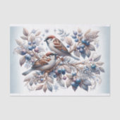 ヴィンテージの冬のスズメとブルーベリーのデコパージュ 薄葉紙 (正面)
