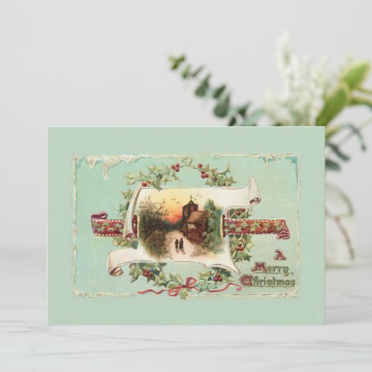 ヴィンテージの冬の景色とクリスマスの挨拶 シーズンカード (スタンド正面)