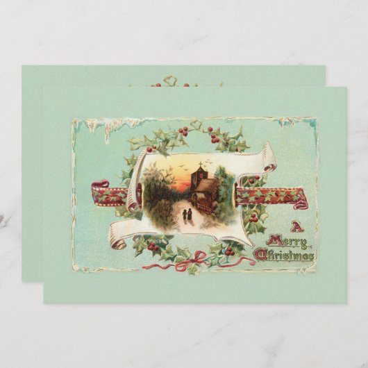 ヴィンテージの冬の景色とクリスマスの挨拶 シーズンカード (正面/裏面)