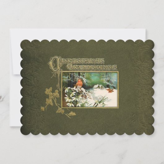 ヴィンテージの冬の景色とクリスマスの挨拶 シーズンカード (正面)