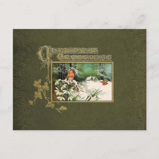 ヴィンテージの冬の景色とクリスマスの挨拶 シーズンポストカード (正面)