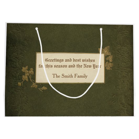 ヴィンテージの冬の景色とクリスマスの挨拶 ラージペーパーバッグ (裏面)