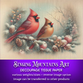 ヴィンテージの冬の深紅色の森のデコページ 薄葉紙