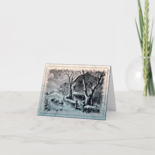 ヴィンテージの冬の雪およびサンタのそりカード シーズンカード (正面)