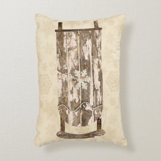 ヴィンテージの冬の雪は、雪片の木の素朴な アクセントクッション (正面(垂直))