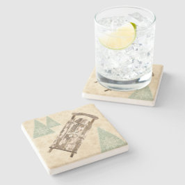 ヴィンテージの冬の雪片の木は素朴な ストーンコースター