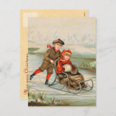 ヴィンテージの冬のSledding郵便はがき シーズンポストカード (正面/裏面)