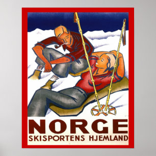 ヴィンテージの冬季スポーツ、ノルウェーの故国のスキースポーツ ポスター