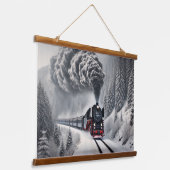ヴィンテージの列車が雪の森に 吊り下げ型タペストリー (傾斜あり)