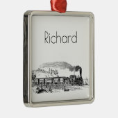 ヴィンテージの列車のスケッチ メタルオーナメント (右)