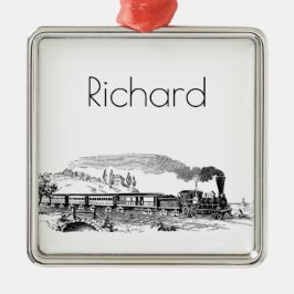 ヴィンテージの列車のスケッチ メタルオーナメント