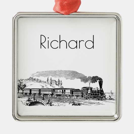 ヴィンテージの列車のスケッチ メタルオーナメント (正面)