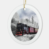 ヴィンテージの列車の冬のクリスマス場面 セラミックオーナメント (左)