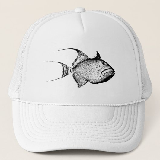 ヴィンテージの制動機の魚の旧式なハワイのプリントのブランク キャップ (正面)