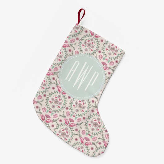 ヴィンテージの刺激を受けたなモノグラムのクリスマスのストッキング スモールクリスマスストッキング (正面 (吊り時))