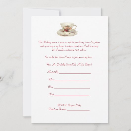 ヴィンテージの刺激を受けたな休日のお茶会の招待 招待状 (裏面)