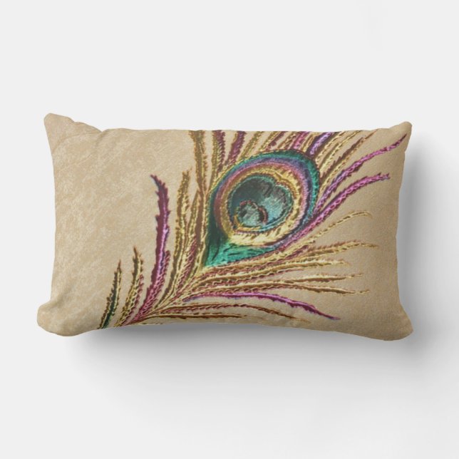ヴィンテージの刺繍によって刺繍される孔雀の羽 アウトドアクッション (正面)