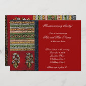 ヴィンテージの刺繍の赤い引っ越し祝いパーティーの招待状 招待状 (正面/裏面)