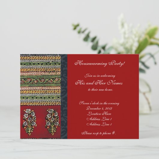 ヴィンテージの刺繍の赤い引っ越し祝いパーティーの招待状 招待状 (スタンド正面)