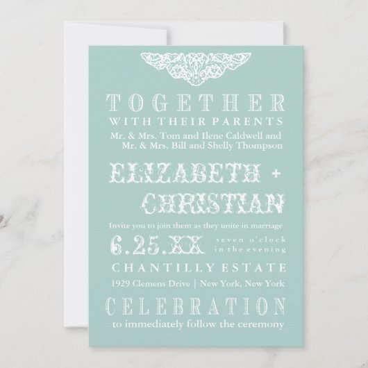 ヴィンテージの劇場のビルの結婚式の招待状氷の青 招待状 (正面)