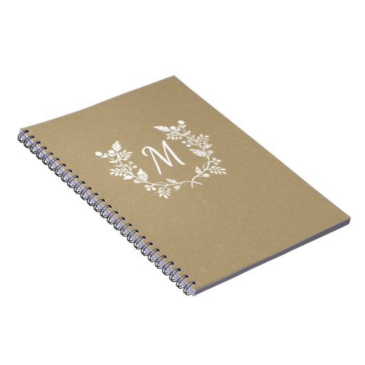 ヴィンテージの動揺してなベージュ白い花のリース ノートブック (右側)