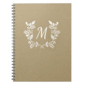 ヴィンテージの動揺してなベージュ白い花のリース ノートブック (正面)