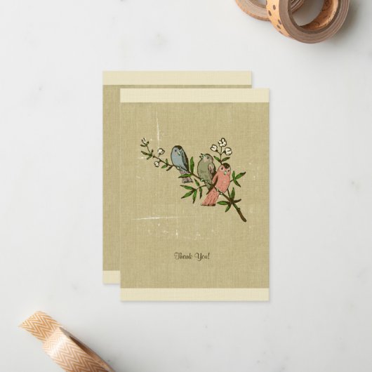 ヴィンテージの動揺してなリネン鳥はノート感謝していしています ノートカード (正面/裏面インサイチュ)