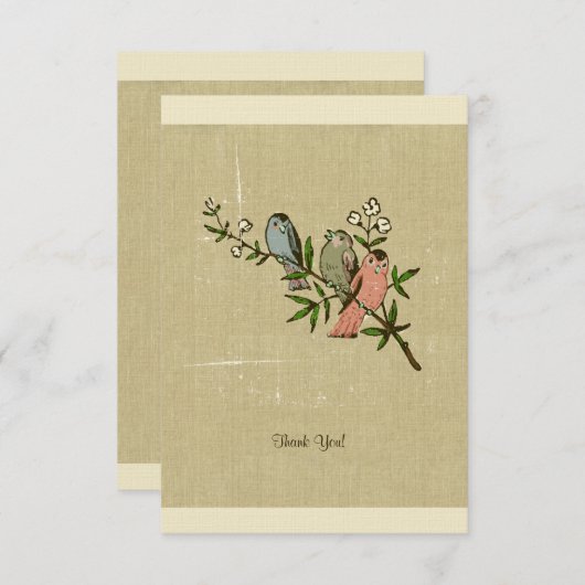 ヴィンテージの動揺してなリネン鳥はノート感謝していしています ノートカード (正面/裏面)