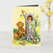 ヴィンテージの動物にメッセージグリーティングカードを追加 カード (黄色い花)