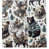 ヴィンテージの動物のパターン シャワーカーテン (正面)