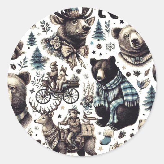 ヴィンテージの動物のパターン ラウンドシール (正面)