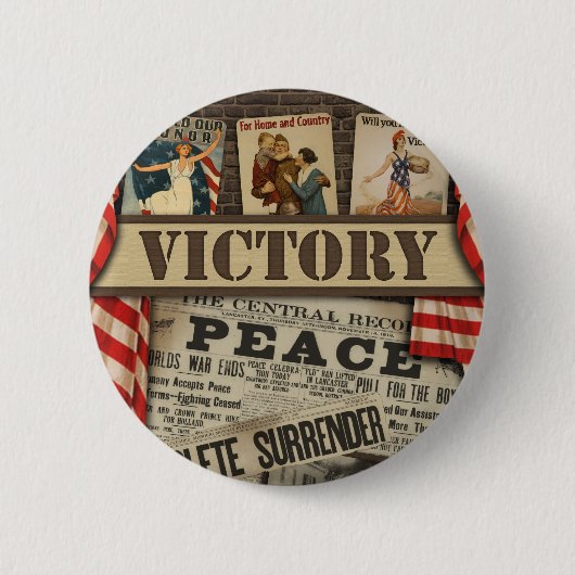 ヴィンテージの勝利及び平和WWIIボタン 缶バッジ (正面)