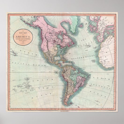 ヴィンテージの北と南アメリカの地図（1806年） ポスター (正面)
