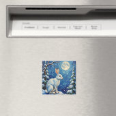 ヴィンテージの北極のウサギが冬の月光で照らされたクリスマス マグネット (インサイチュ (食洗機))