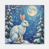 ヴィンテージの北極のウサギが冬の月光で照らされたクリスマス マグネット (正面)