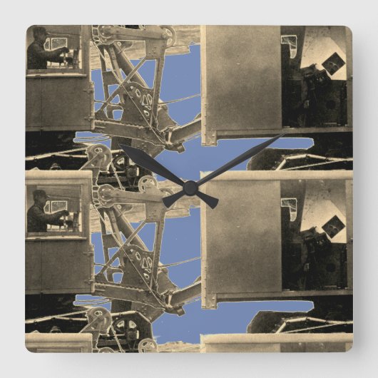 ヴィンテージの北西クレーン重い装置 スクエア壁時計 (正面)